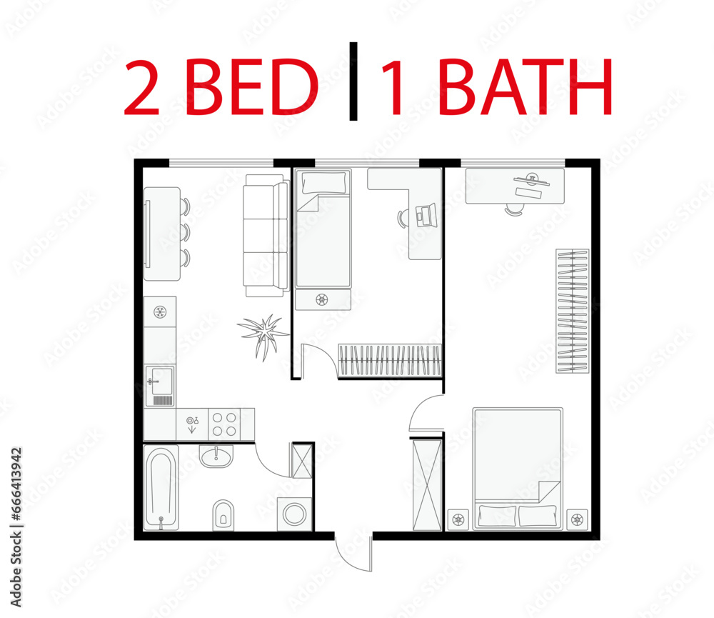 Plan floor apartment. Studio, condominium. Two bedroom layout floor ...