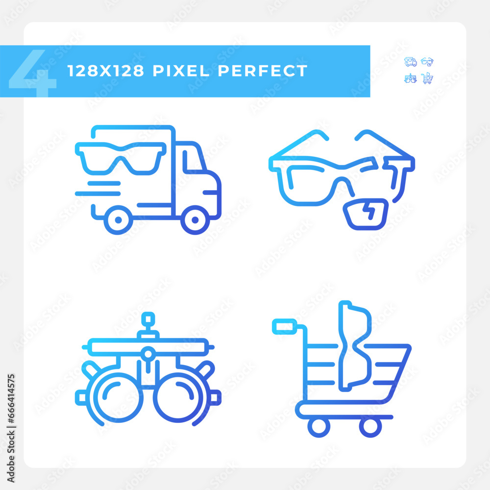 Pixel perfect simple thin linear icons set representing eye care, gradient illustration. Pixel perfect simple thin linear icons set representing eye care, gradient illustration.