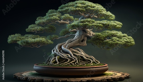 little bonsai tree with wide tree crown meditation design illustration
