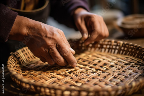 old traditional crafts.weaving baskets, trays and utensils.Heritage craft.  photo