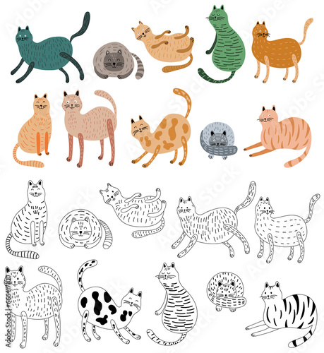 Set of cute cartoon cats. Hand drawn illustration in doodle style. © ARTSTOK