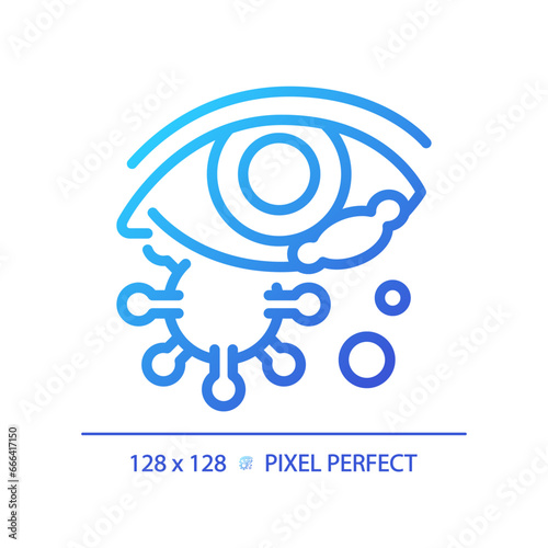 2D pixel perfect gradient eye infection icon, isolated vector, thin line illustration representing eye care.