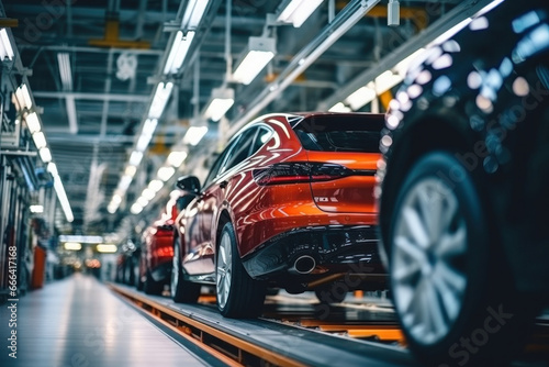 Assembly line for the production of modern cars. The final stage of assembly and testing during production. Quality control. Automated assembly. Modern technologies.