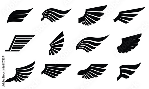 set of silhouettes of wings, Frame wings vector set, angle wing set
