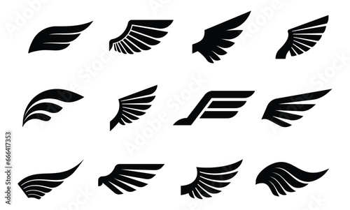 set of silhouettes of wings, Frame wings vector set, angle wing set © ThejCreation