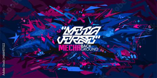 Trendy Futuristic Mecha Gundam Cyberpunk Metaverse Colorful Abstract Urban Street Art Graffiti Style Vector Illustration Template Background