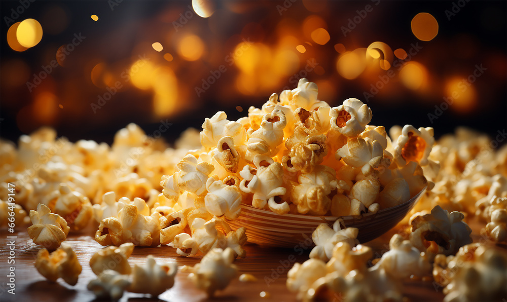 popcorn kernels bursting into fluffy perfection inside the machine - obrazy, fototapety, plakaty 
