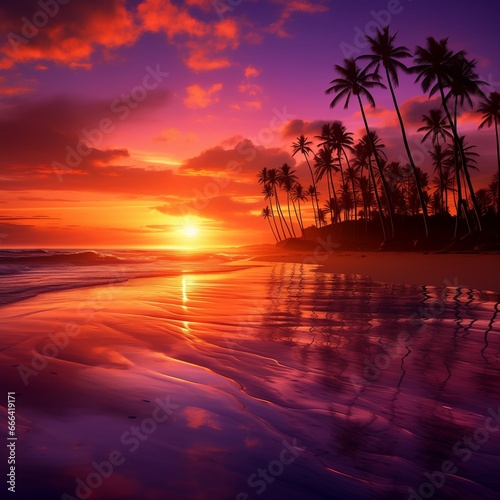 beautiful beach landscape background with sunset