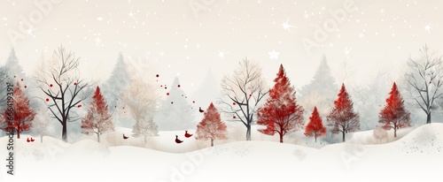 Elegant Christmas Card with Winter Trees and Decorations
