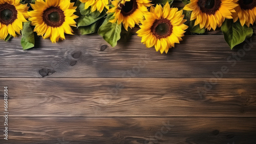 Sunflowers Arrangement on Wooden Rustic Table