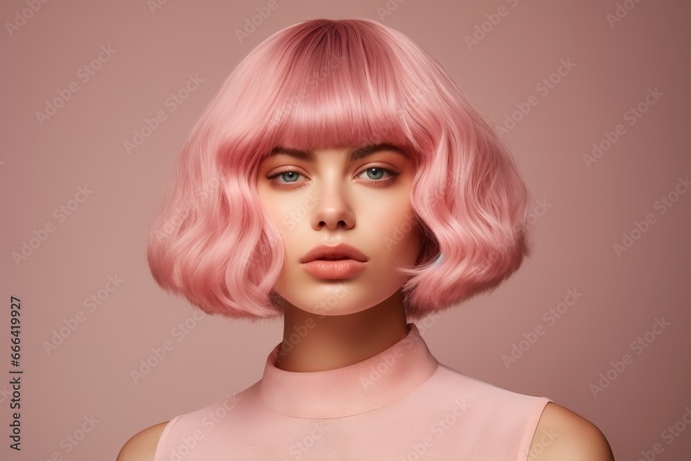 Beautiful European girl with pink square, studio shot Beautiful European girl with pink square, studio shot
