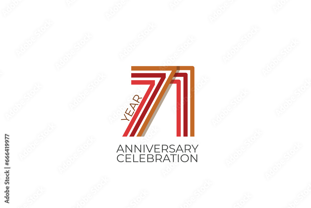 71 year anniversary with retro style in 3 colors, red, pink and brown on white background for invitation card, poster, internet, design, poster, greeting cards, event - vector 71 year anniversary with retro style in 3 colors, red, pink and brown on white background for invitation card, poster, internet, design, poster, greeting cards, event - vector