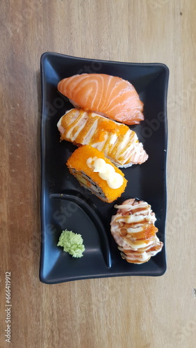Sushi salmon wasabi . . .