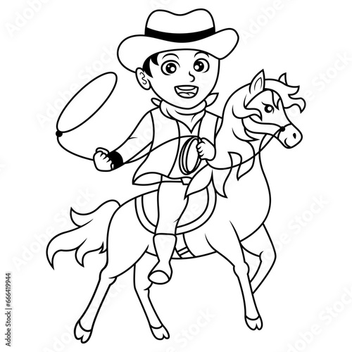 Cute cowboy cartoon line art