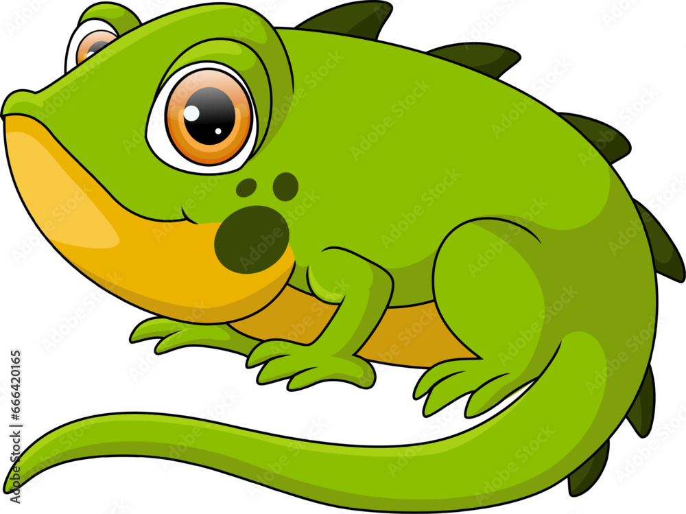 Fototapeta premium Cute green chameleon on white background