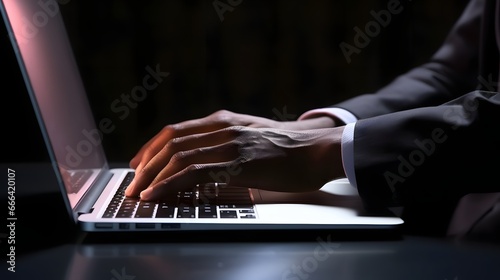 Close-up Black man hands typing on laptop