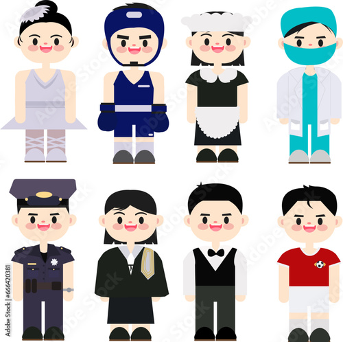 Cartoon characters wearing various professional outfits.
