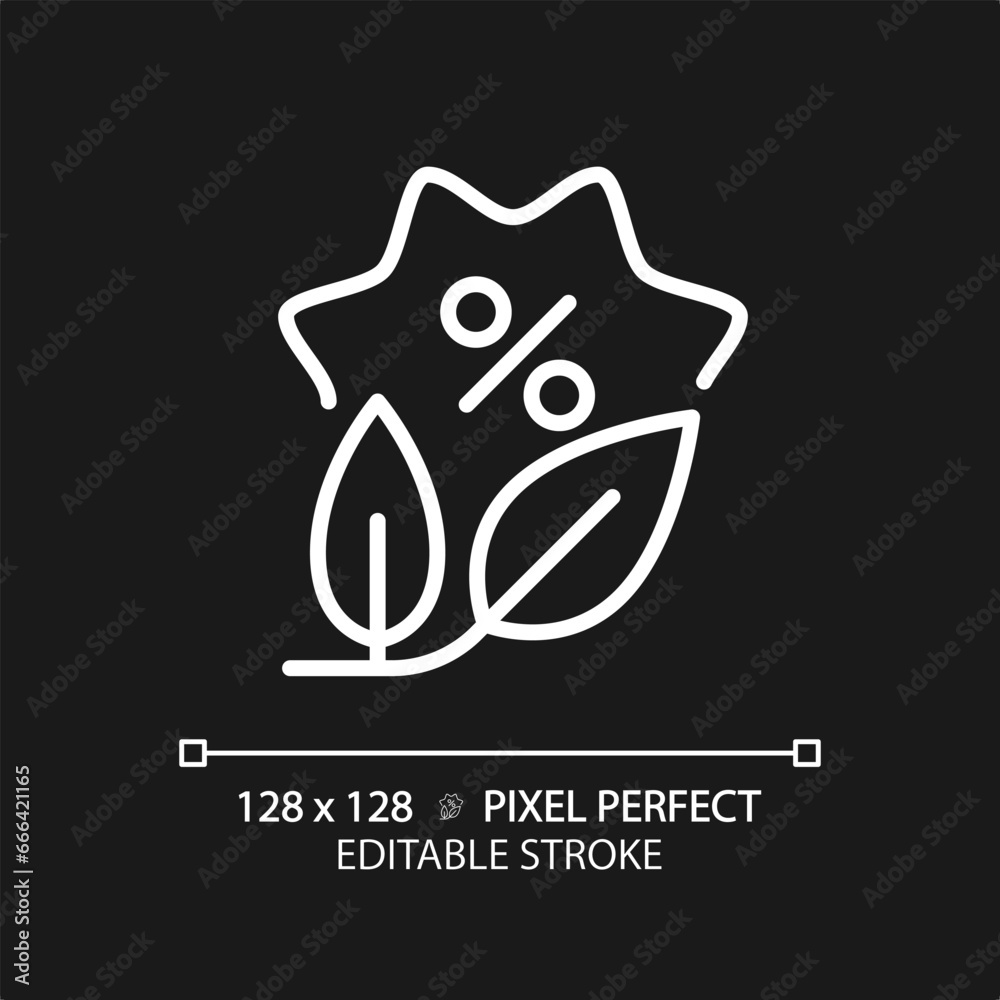 2D pixel perfect editable white plant discount icon, isolated vector, simple thin line illustration representing discounts. 2D pixel perfect editable white plant discount icon, isolated vector, simple thin line illustration representing discounts.