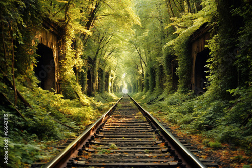 illustration of old railway in a forest. Created with Generative AI