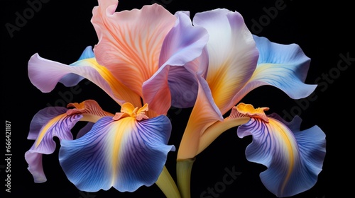 An iris in full bloom  its petals displaying gradients of color.