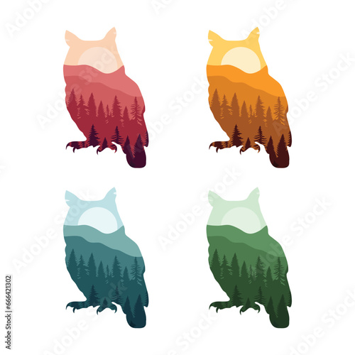 Owl icon vector illustration. Set of owls on isolated background. Forest sign concept. photo