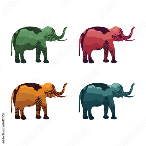 Set of elephants icon vector illustration. Jungle on isolated background. Tropic sign concept.