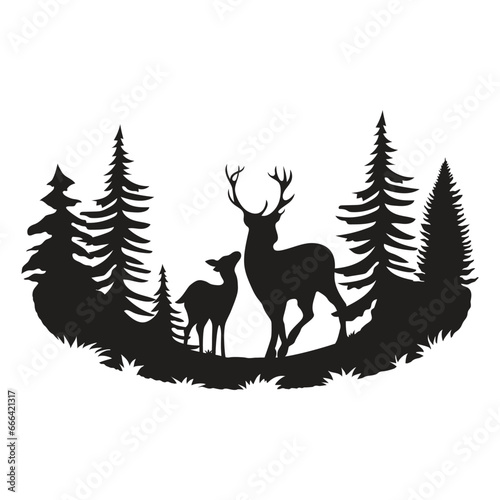Deer icon vector illustration. Black forest on isolated background. Silhouette of deer sign concept.