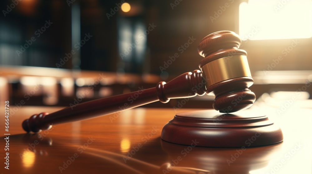Judgment Gavel Hammer in Court Courtroom, Law and Authority Lawyer Concept
 - obrazy, fototapety, plakaty 