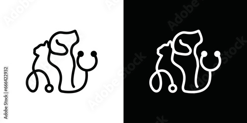 dog and cat logo design. pet care white stethoscope concept element. linear style symbol vector illustration.pet doctor logo