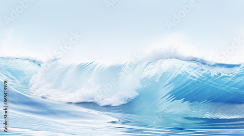 Isolated waves on a blue ocean with white foam. Back view