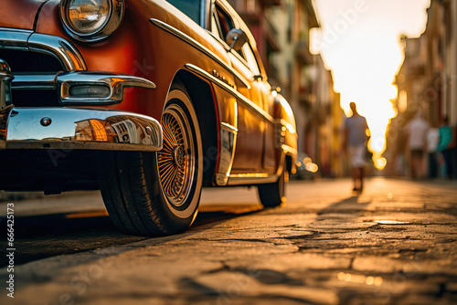 Detail of an American car on the streets of Cuba