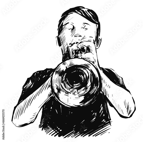 Drawing of Man Playing Trumpet