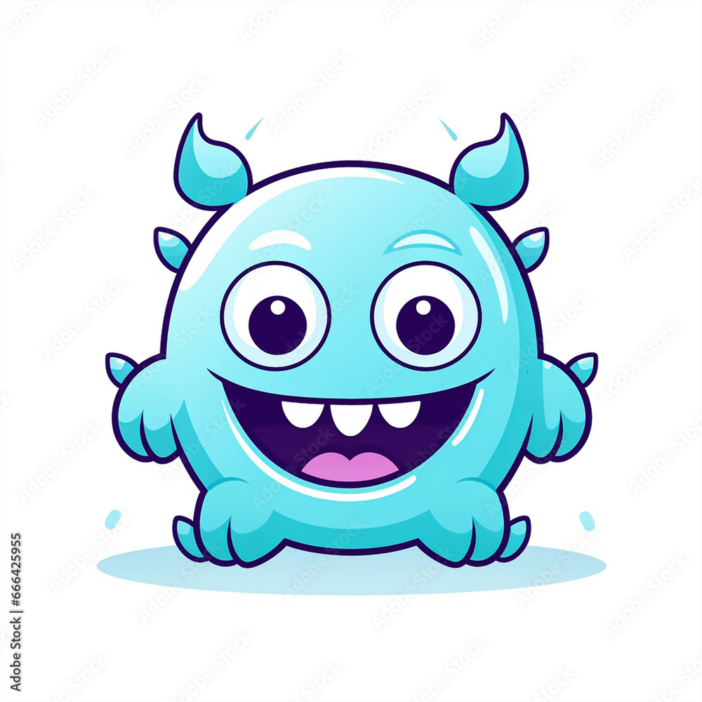 2d cute cartoon aqua type monster, 2d cartoon with sharp outlines on White Background