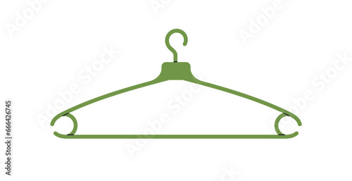 Empty plastic clothes hanger. Garment accessory with hook for apparel hanging, top and bottom dressing storage. Wardrobe, closet item. Flat vector illustration isolated on white background