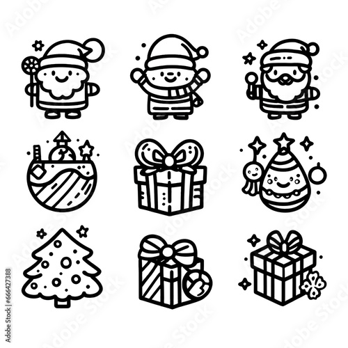 icon cartoon Christmas with black line and black and white color that outstanding on white background.