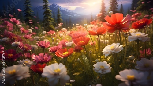 Flower filled meadow background © Lucky Ai