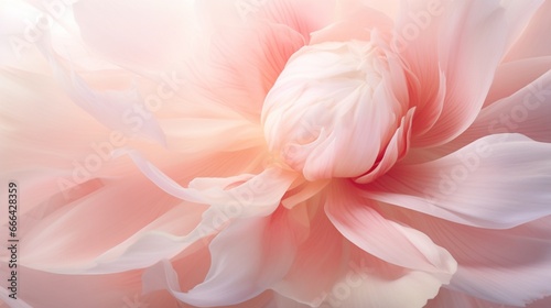 Close-up of the soft petals of a peony, layers upon layers unfolding. © baloch