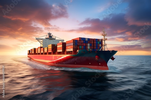 Container Cargo ship in the ocean. Transportation shipping.