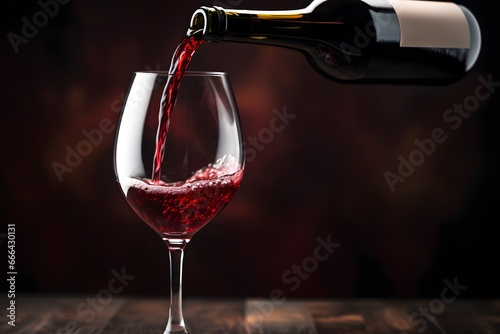 Pouring red wine into wine glass.