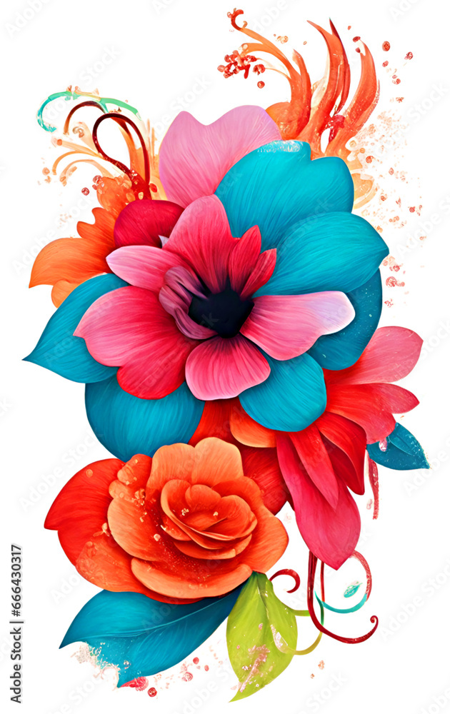 Obraz premium Triadic colors surreal art of a bouquet of flowers Prompt: triadic colors surreal art vector of flowers 
