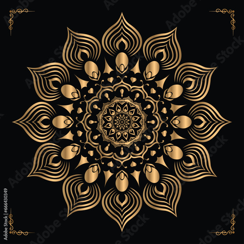 Luxury mandala design gold color Vetor
