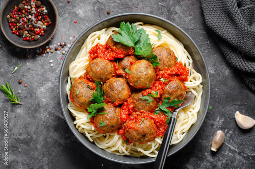 Spaghetti with Meatballs in Tomato Sauce, Italian Pasta