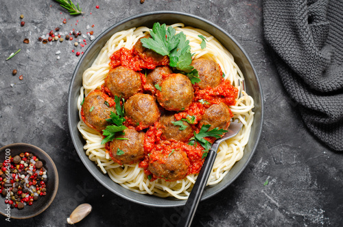 Spaghetti with Meatballs in Tomato Sauce, Italian Pasta