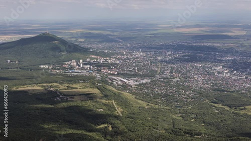 View of the city of Pyatigorsk from the top of Mount Beshtau. Time-lapse.