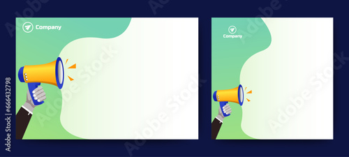Set of Megaphone announcement banner design blank no text. Flyer marketing banner template for business. Vector 