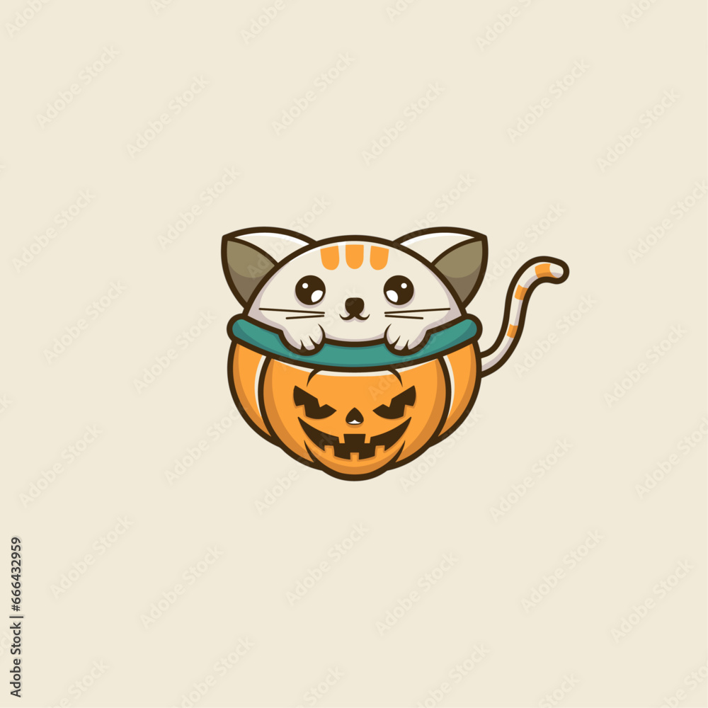 Cute Cat in Pumpkin Cute Cat in Pumpkin