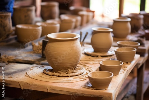 clay pots on a pottery wheel © altitudevisual
