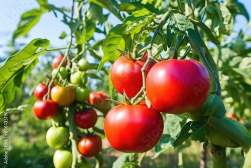 close-up view of ripe tomatoes on the vine