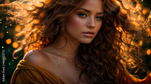 portrait of a beautiful woman in her dress with orange background