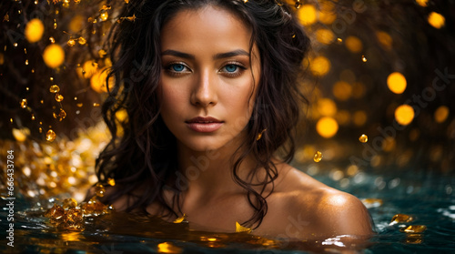 portrait of a beautiful woman bathing in lake